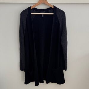 Eileen Fisher 100% Merino Wool Cardigan Black Gray Open Front Sweater Size SP